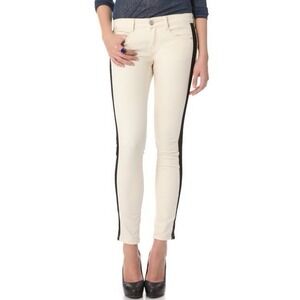 Free People Canvas Cigarette Skinny Black Faux Leather Strip Size 26